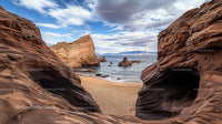 Dramatic Rocky Coastline with Ocean and Sandy Beach