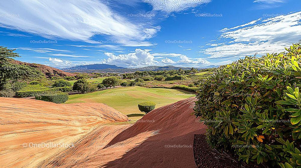 Vibrant Landscape with Lush Greenery and Expansive Sky