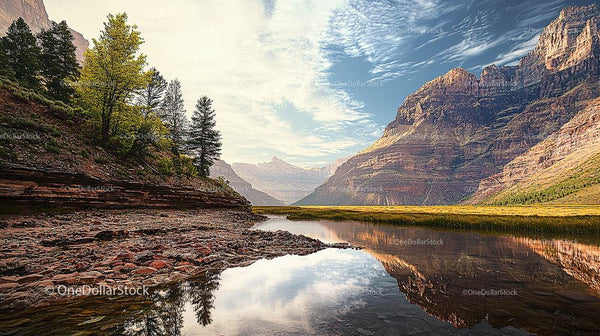 Majestic Canyon Landscape with Serene River Reflection