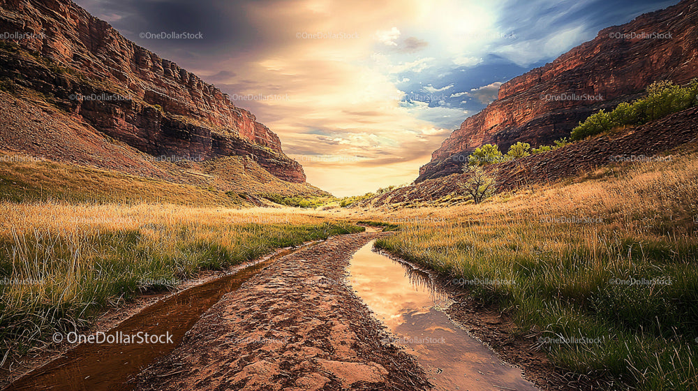 Sunset Over a Majestic Canyon with a Winding River