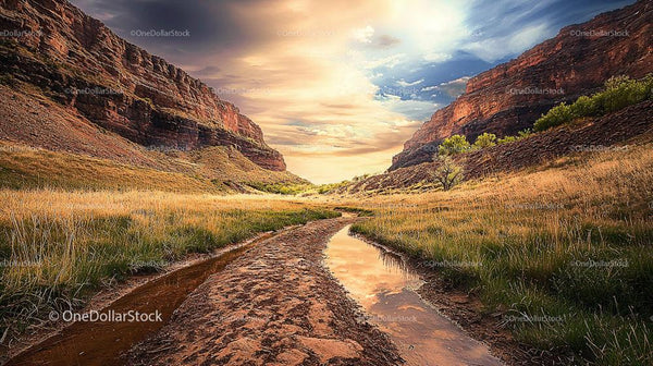 Sunset Over a Majestic Canyon with a Winding River