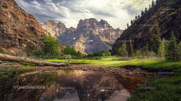 Majestic Mountain Range with Serene Water Reflection