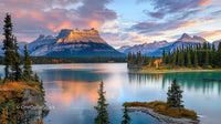 Scenic Mountain Lake with Stunning Sunset Reflection