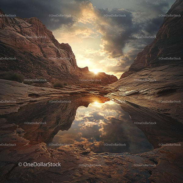 Sunset Reflection in a Tranquil Desert Landscape