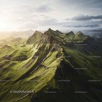 Lush Green Mountains Under Dramatic Sky