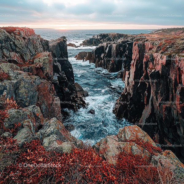 Dramatic Rocky Cliffs at Sunset Overlooking the Ocean