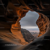 Breathtaking View Through the Sandstone Arch in a Desert Canyon