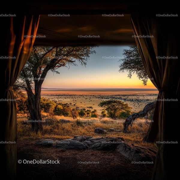 Breathtaking Sunset Over African Savanna from Safari Tent