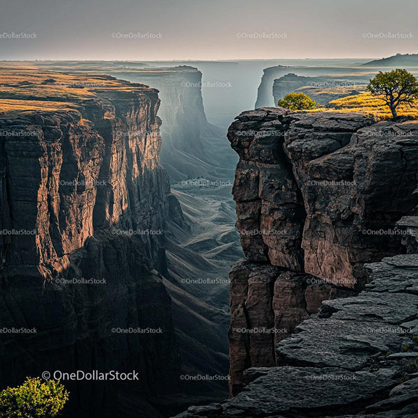 Dramatic Canyon with Majestic Cliffs and Lush Greenery