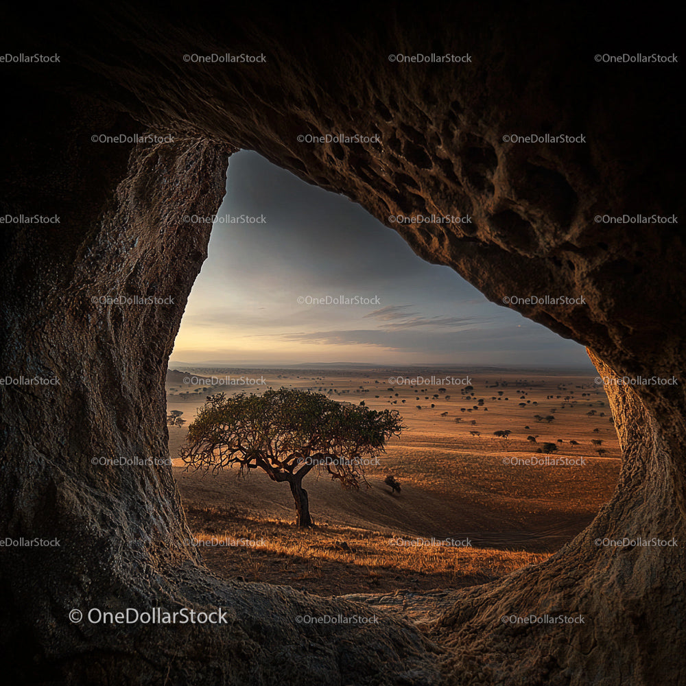 Savannah Sunset View through a Cave Opening