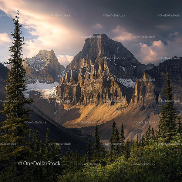 Majestic Mountain Range at Sunset with Dramatic Sky