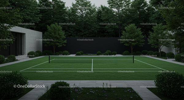 Modern Outdoor Tennis Court in Lush Greenery