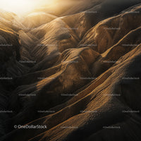 Golden Sunrise Over Rugged Desert Hills