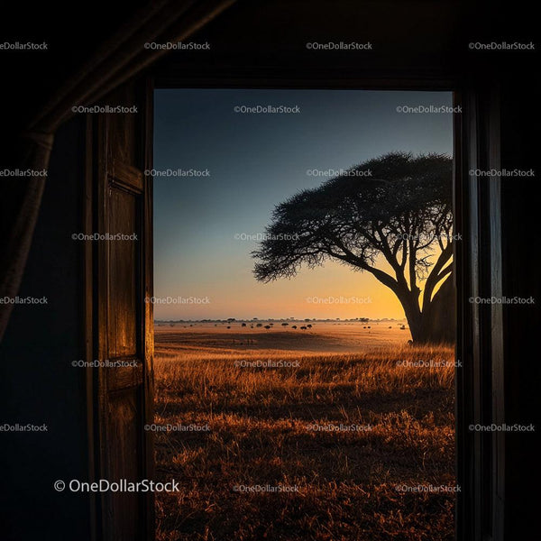 Spectacular Acacia Tree Silhouette at Sunset in African Savanna