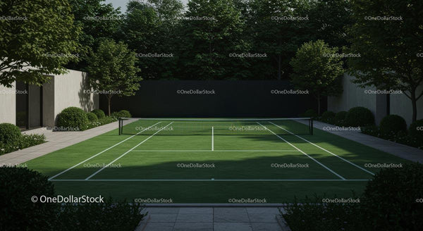Outdoor Tennis Court Surrounded by Lush Greenery