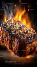 Sizzling Grilled Steak with Flames and Salt Crust