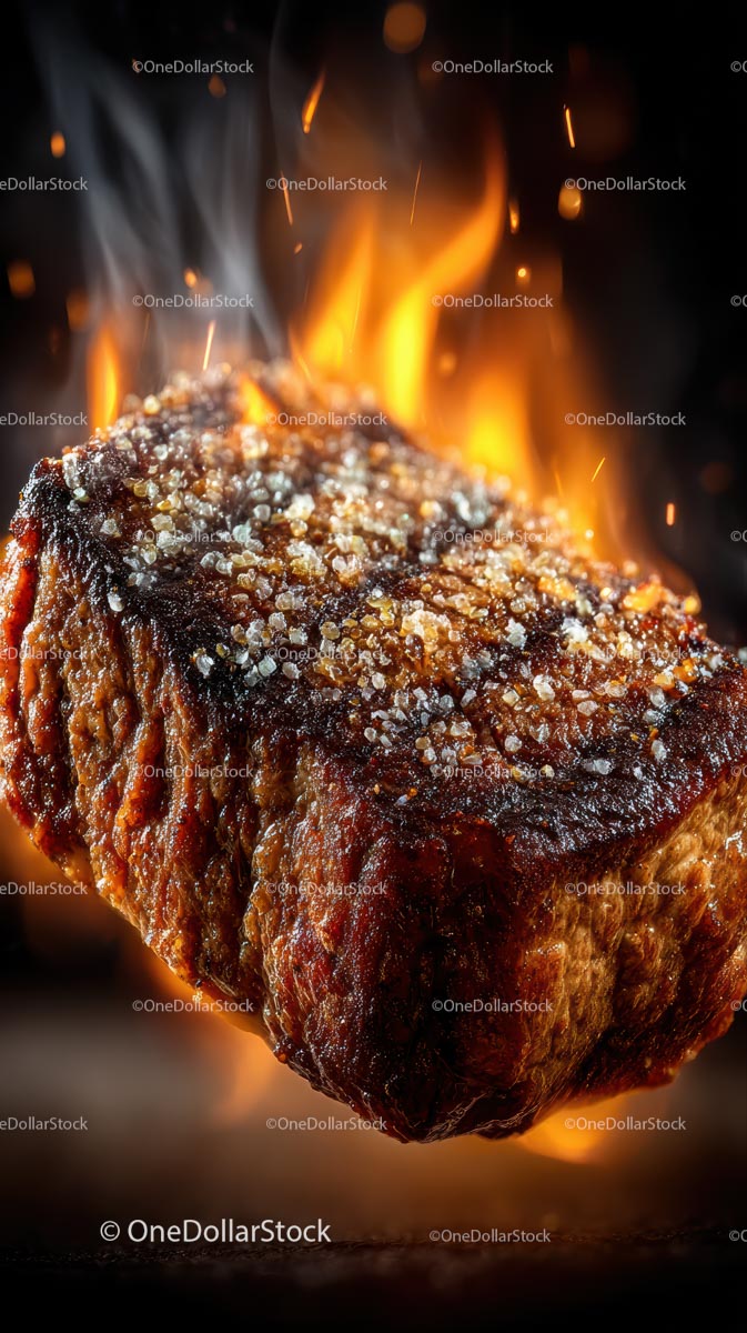 Smaczny grillowany stek z płomieniami i słoną skórką