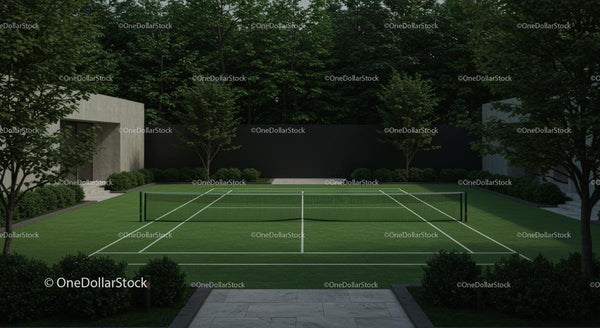 Private Tennis Court Surrounded by Lush Greenery