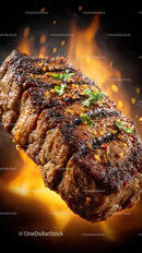 Juicy Grilled Steak with Herbs and Flames