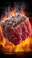 Juicy Grilled Steak with Flames and Seasoned Crust