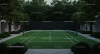 Lush Green Tennis Court Surrounded by Trees