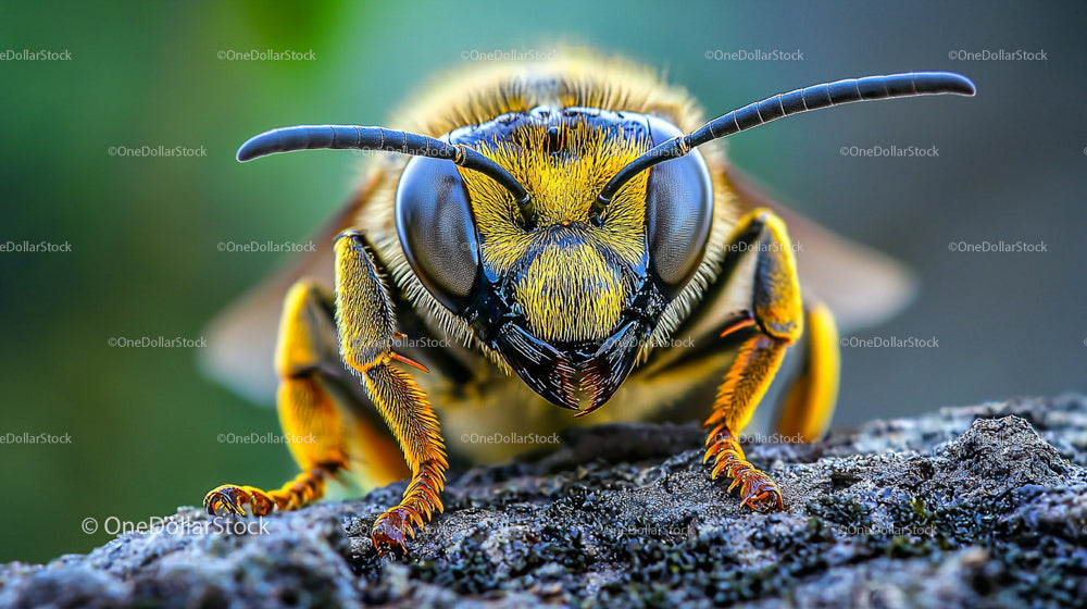 Close-up of a Vibrant Yellow Bumblebee on a Rock