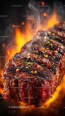 Juicy Grilled Steak on Flaming Barbecue