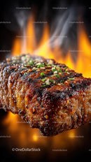 Juicy Grilled Steak with Flames in the Background