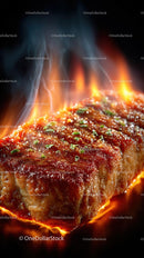 Perfectly Grilled Steak with Sizzling Flames