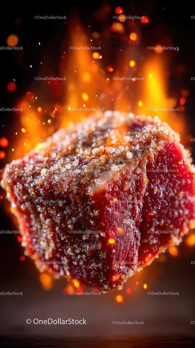 Soczysty grillowany stek z ognistym płomieniem