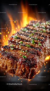 Succulent Grilled Steak with Fresh Herbs and Flames