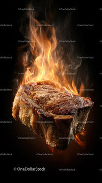 Juicy Ribeye Steak Grilled Over Open Flames
