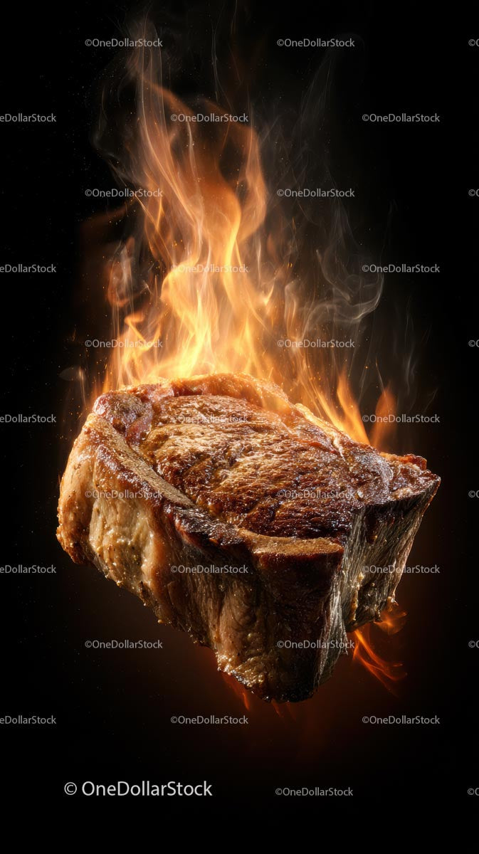Juicy Ribeye Steak Grilled Over Open Flames