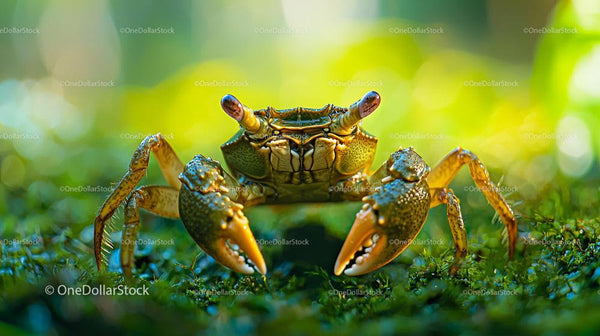 Żywy Krab na Soczyście Zielonej Leśnej Podłodze