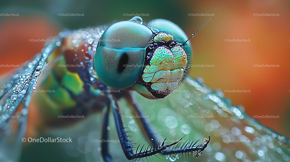 Close-Up of Dragonfly with Dew-Drop Covered Wings