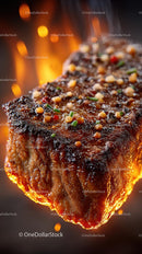 Sizzling Grilled Steak with Spices Over Open Flame