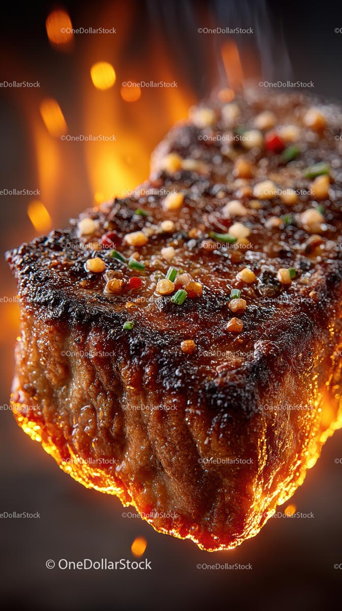 Smaczny grillowany stek z przyprawami na otwartym ogniu