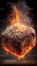 Sizzling Grilled Steak with Fiery Flames