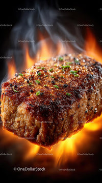 Grilled Juicy Steak with Fire Flames