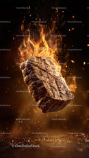Grilled Steak Perfectly Sizzling in Open Flames