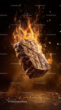 Grilled Steak Perfectly Sizzling in Open Flames