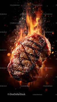 Flame-Grilled Juicy Steak with Sizzling Flames