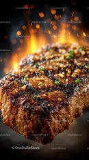 Juicy Grilled Steak with Flames and Seasoning