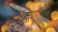 Dragonfly Resting on Autumn Wildflowers