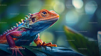 Vibrant Lizard with Colorful Scales on Leaf