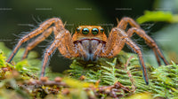 Jumping Spider on Green Fern in Vibrant Macro