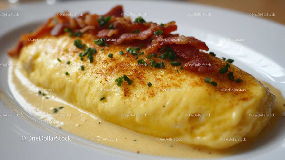 Puszysty omlet z chrupiącym boczkiem i świeżym szczypiorkiem