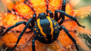 Macro Shot of Black Spider with Orange Markings on Flower