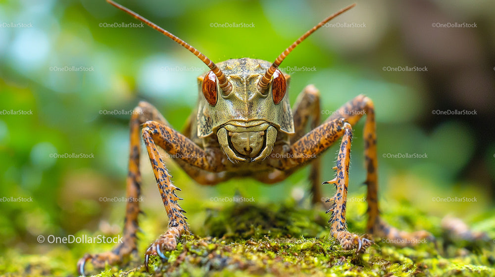 Close-Up of Grasshopper on Green Mossy Surface