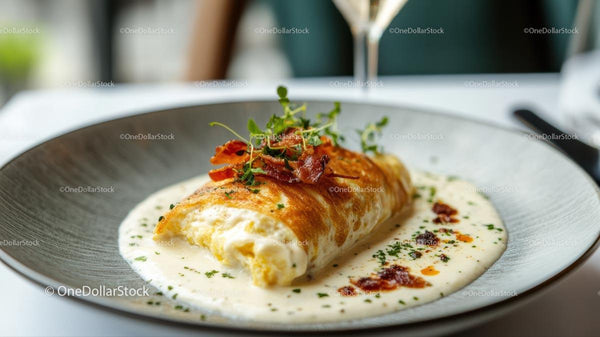 Gourmet naleśnik z boczkiem i kremowym sosem
